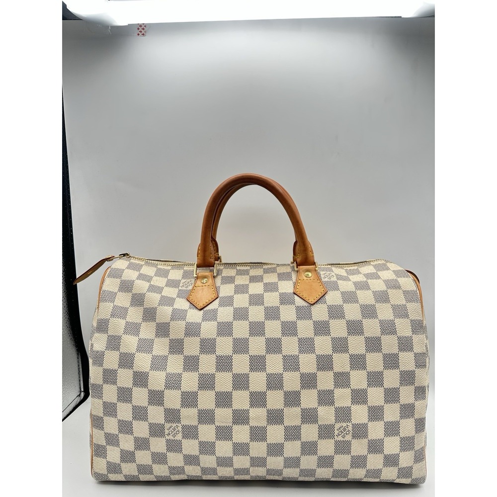 Louis Vuitton Speedy 35 Damier Azur White Canvas Handbag – Authentic LV